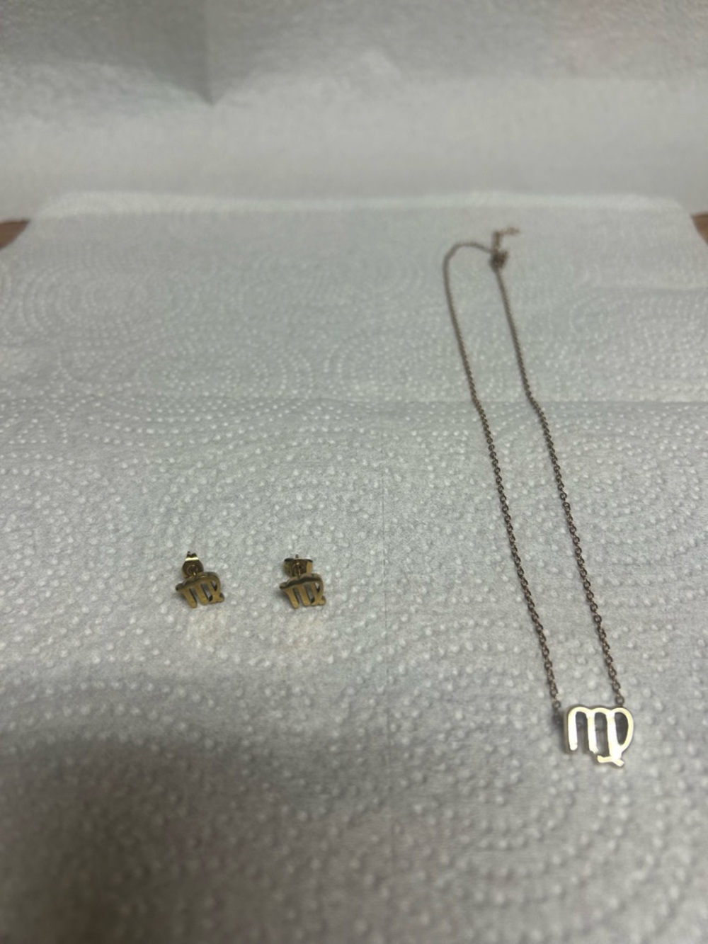 Gold-Tone Virgo Zodiac Necklace and Stud Earrings Set